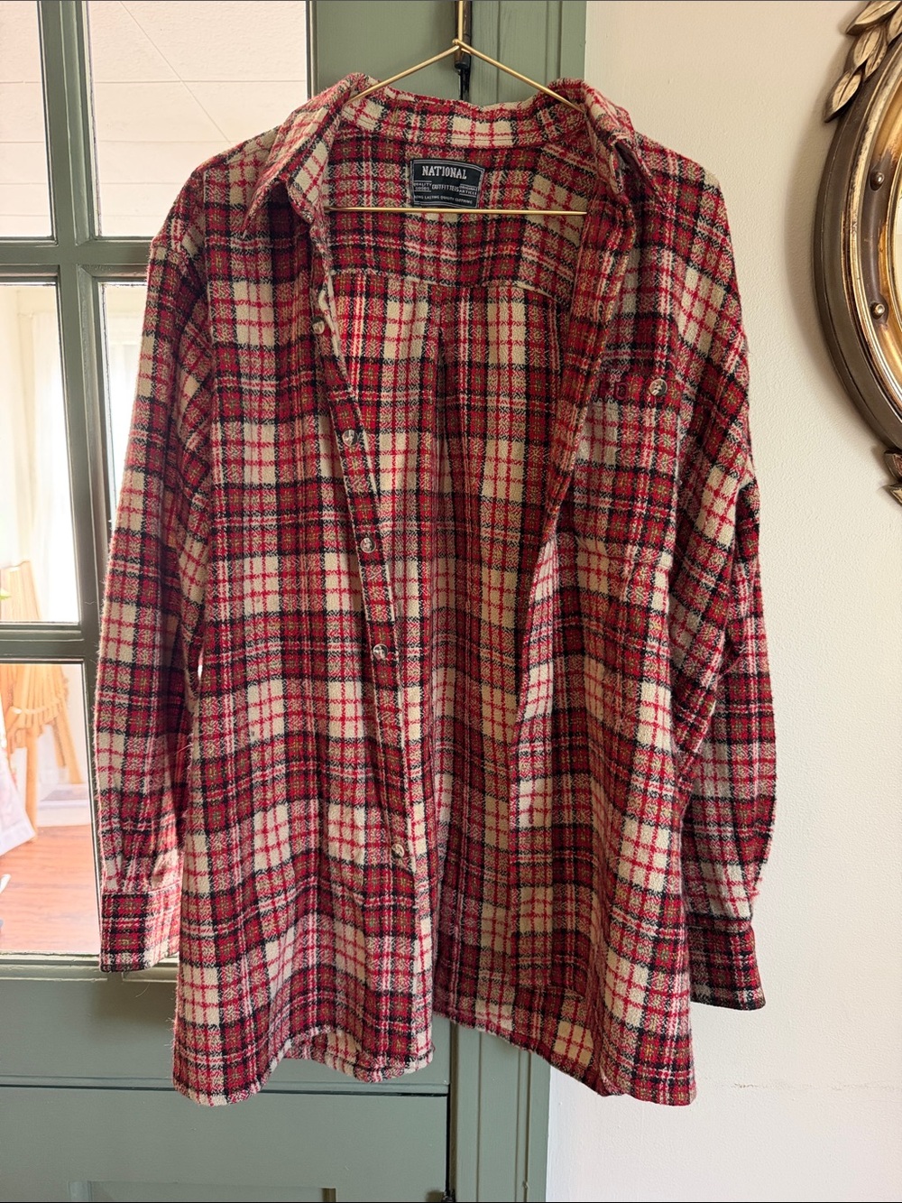 National Brand Red Plaid Casual Button-Down Shirt